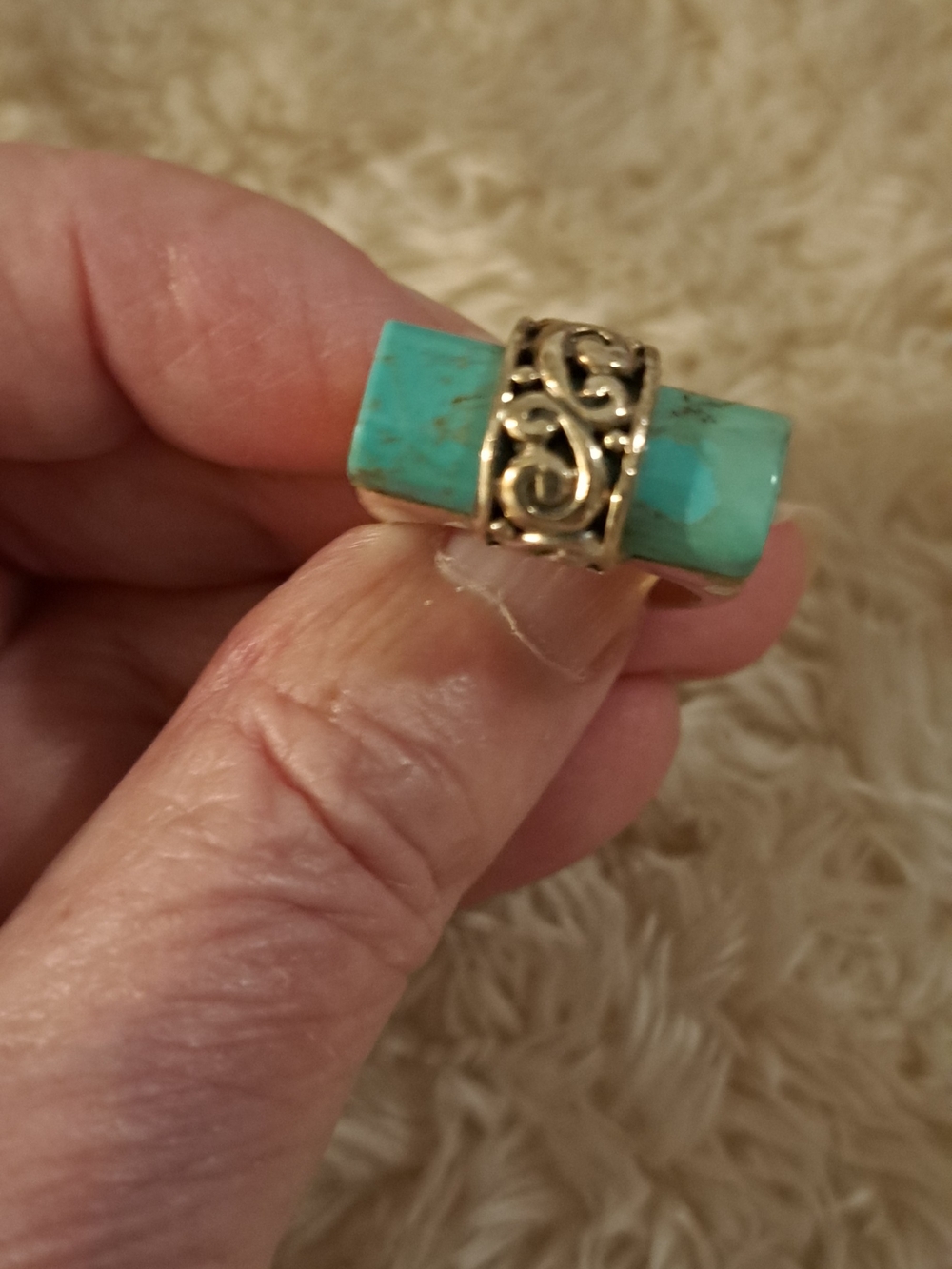 Turquoise Stone Openwork Silver Ring - Women's Jewelry